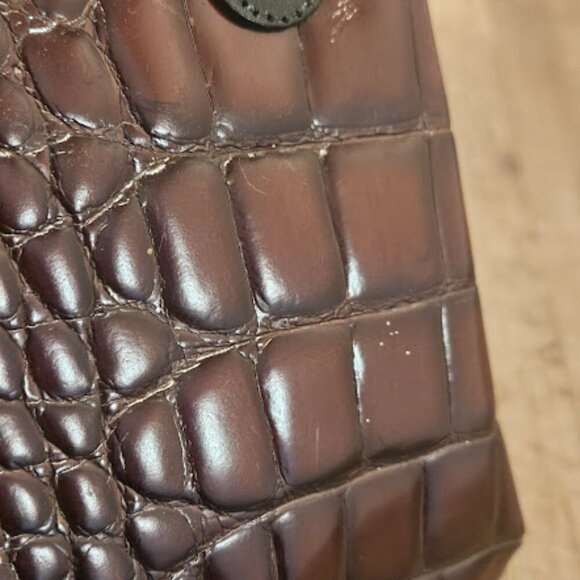 Brahmin Crocodile Embossed Brown Leather Handbag - Picture 7 of 11